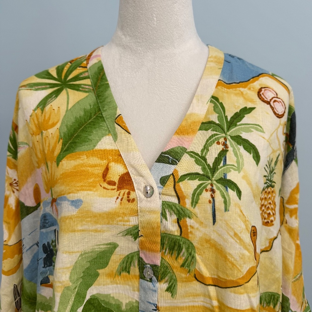 Rachel Zoe Linen Blend Palm Print Oversized Blouse Size S - Picture 2 of 8